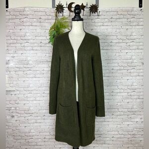 Talbots Olive Hunter Green Wool Blend Stretch Longline Cardigan
